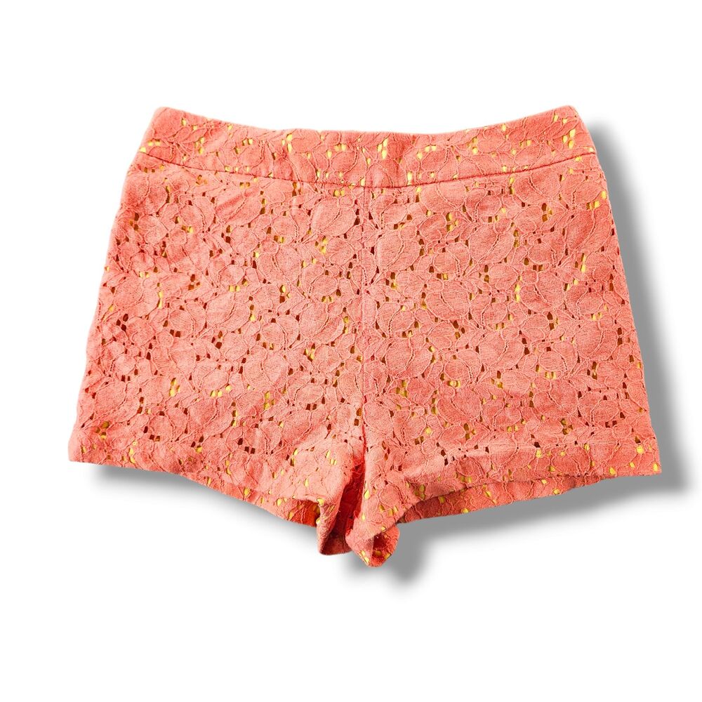 Forever 21 Shorts Medium Orange Yellow Floral High Rise Crochet Lined Hot Pants